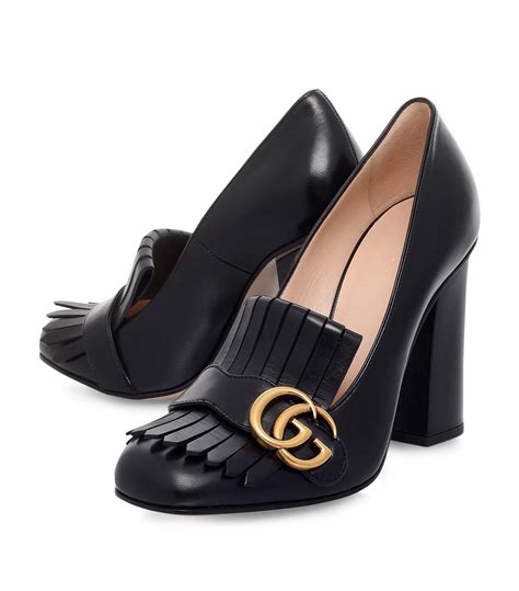 gucci black heals|Gucci marmont fringe heels.